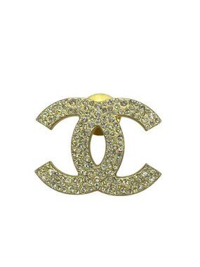 Chanel Brooch Pin Badge Accessories Coco Mark GP Rhinestone Gold 08